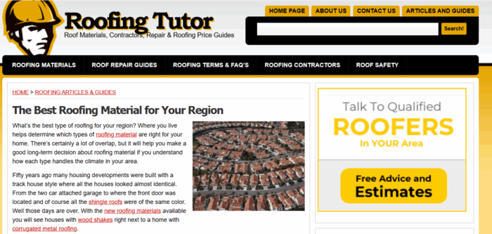 A guide on a roofing website.