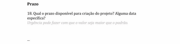 recho final do modelo de briefing da des1gnon mostrando a etapa de definição de prazos, datas e observações complementares, essencial para organizar entregas e cronogramas de projeto.