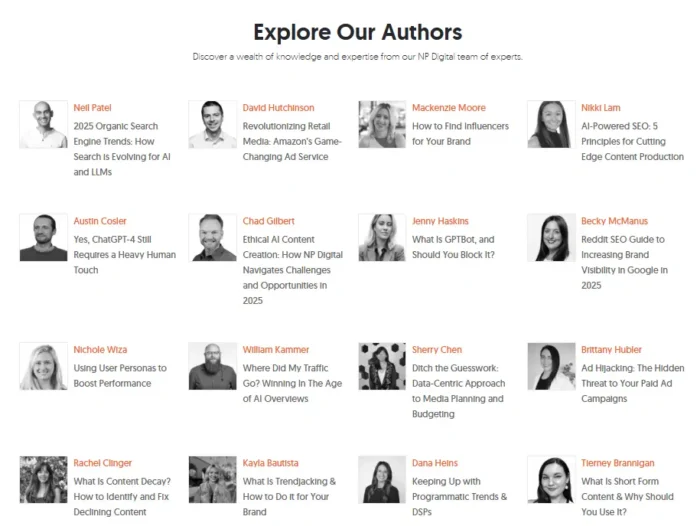 Author boxes on the Neil Patel blog.