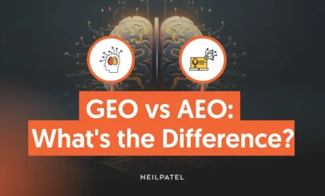 A graphic that says GEO vs AEO: What's The Difference?