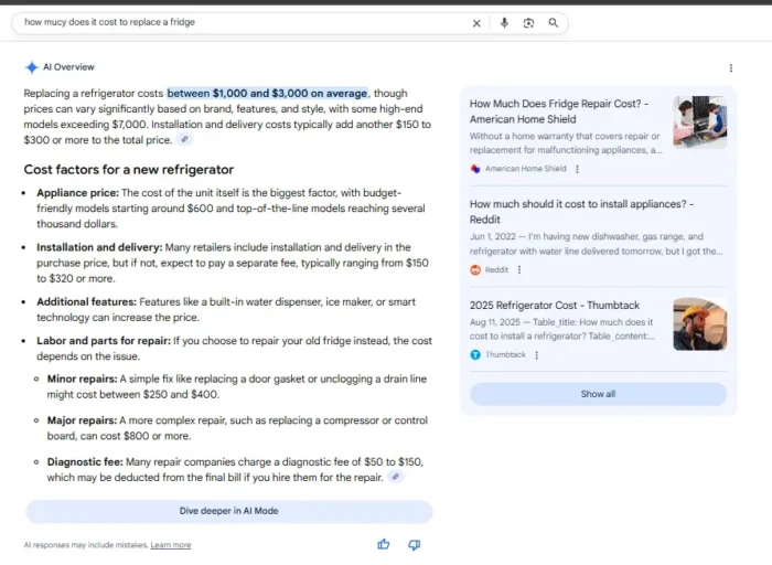 AEO responses to a query.