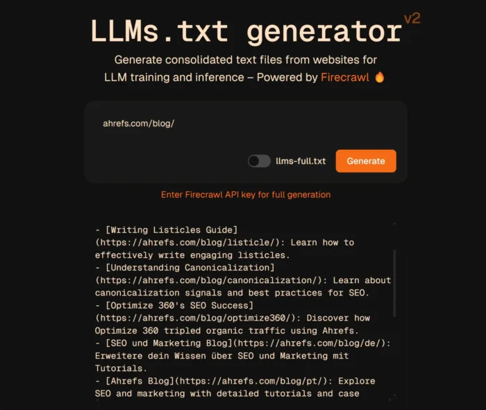 LLMs. txt generator in action.