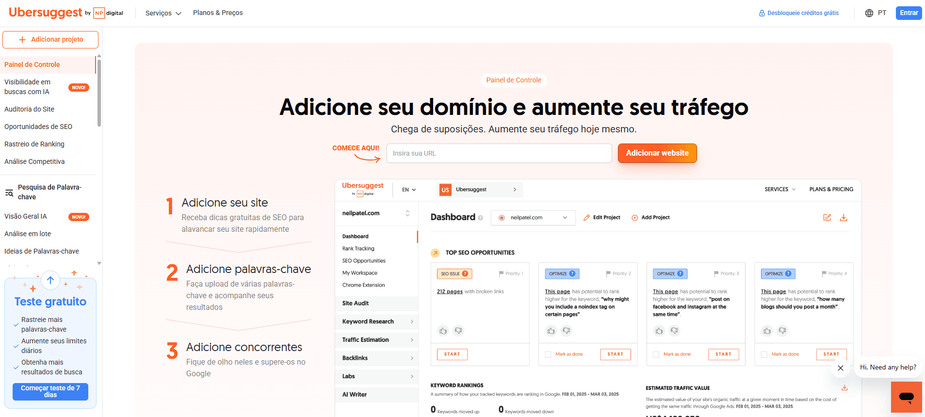 ubersugest site de busca de palavras chave para ranquear no google com SEO