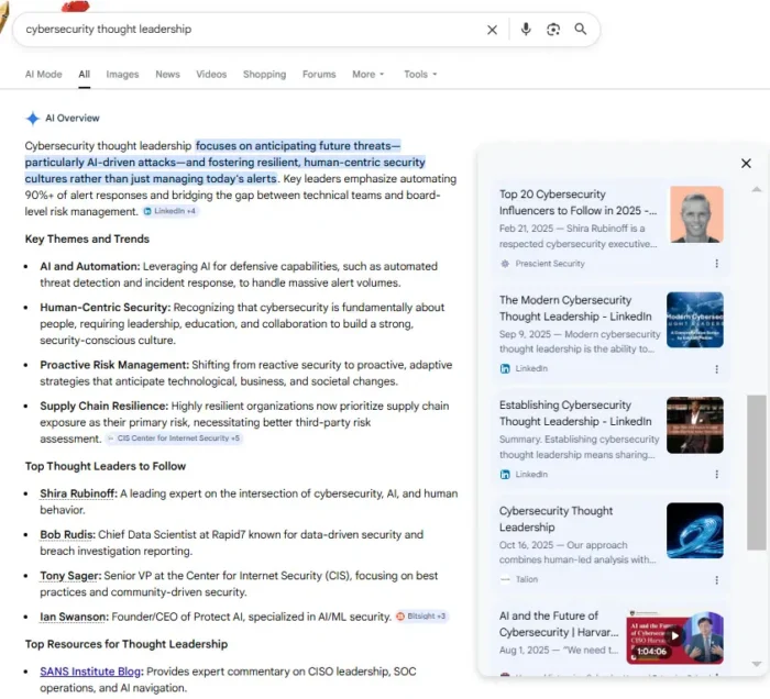 A Linkedin article appearing in Google AI Overviews.