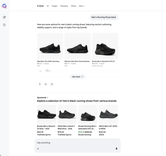 A ChatGPT result for men's running shoes black.