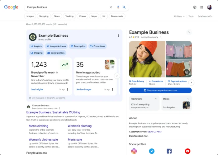 An example business in Google Sponsored shops.