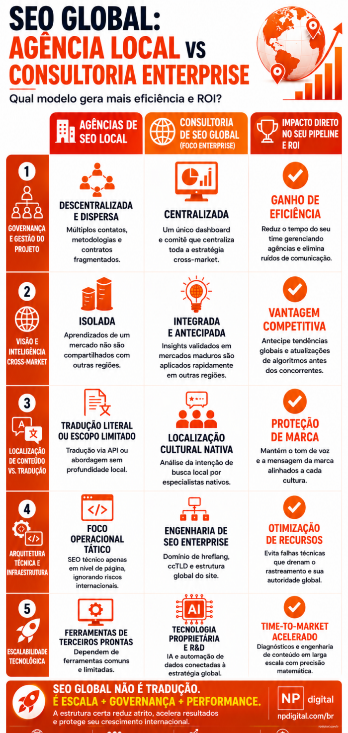  Infográfico sobre consultoria de SEO global. 