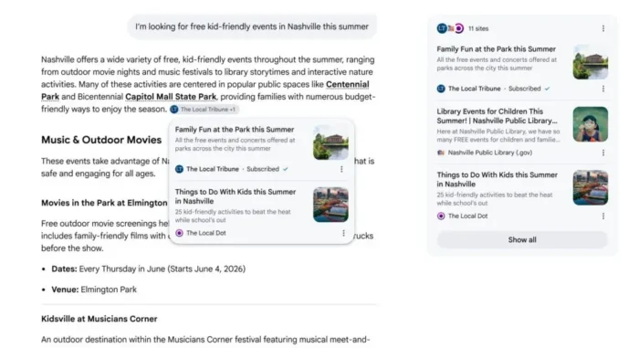 Screenshot showing publisher branding within an AI Overview.