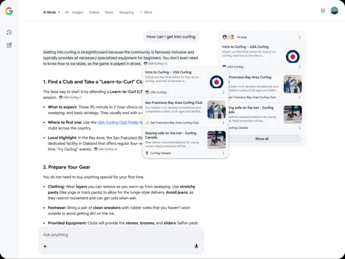 Desktop hover card displaying a website preview from an AI Overview.