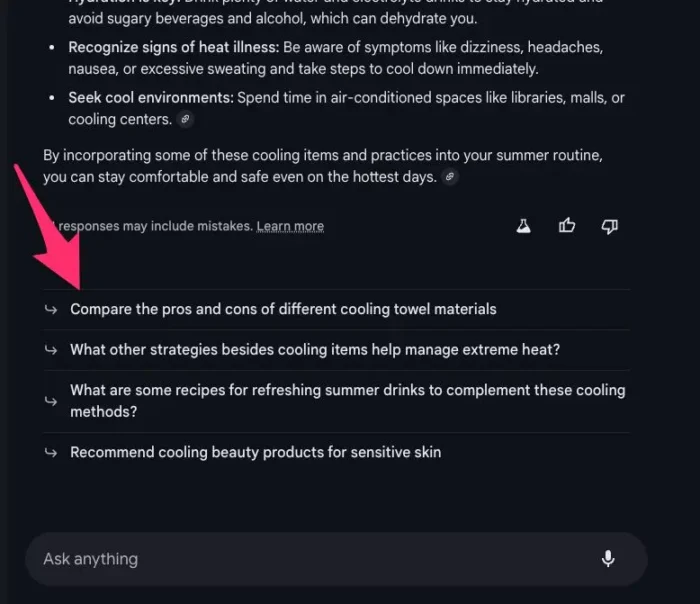 Screenshot highlighting suggested follow-up questions beneath an AI Overview.