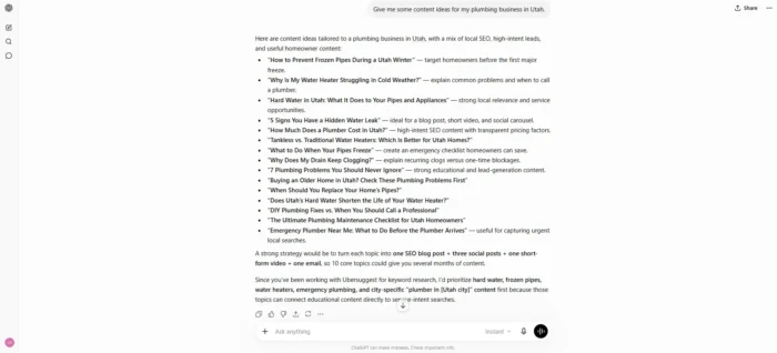 Ubersuggest in ChatGPT.