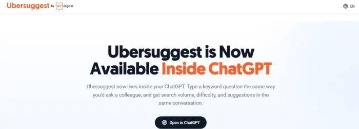 The Ubersuggest homepage.