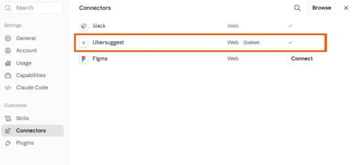 Ubersuggest's MCP connector.