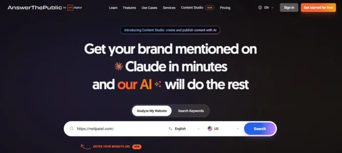 The AnswerThePublic homepage.