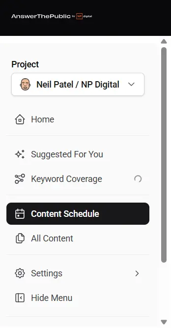 The left sidebar with all four sections visible: Home, Suggested For You, Content Schedule, and All Content.