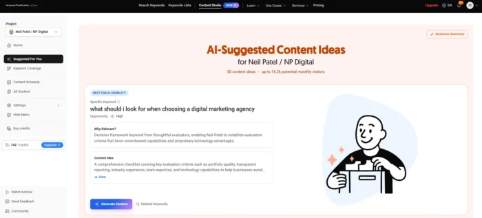 AI suggested content ideas from AnswerThePublic