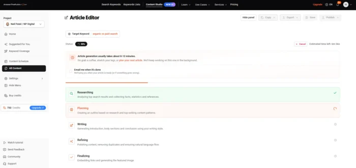 The Ubersuggest article editor.