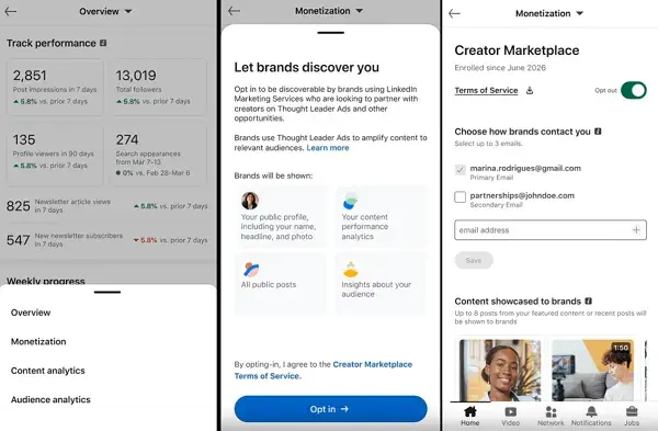Professional creators and brands using LinkedIn's Creator Marketplace to build partnerships.