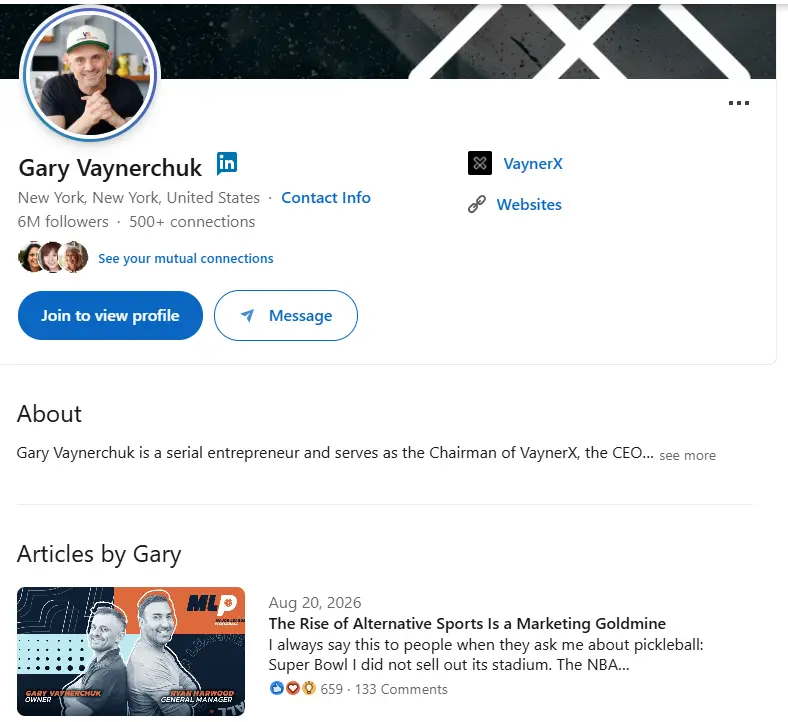 Gary Vee's LinkedIn profile
