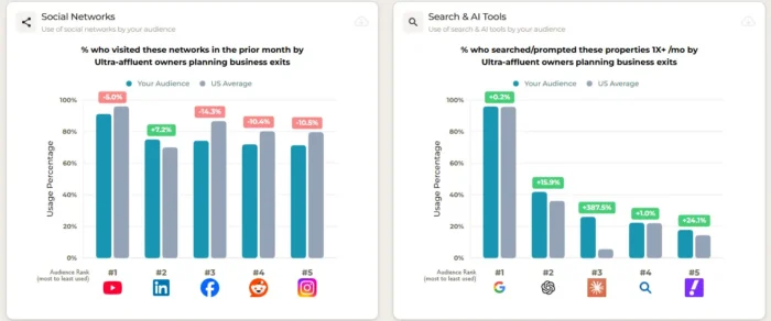 Social metrics across net worth segments.