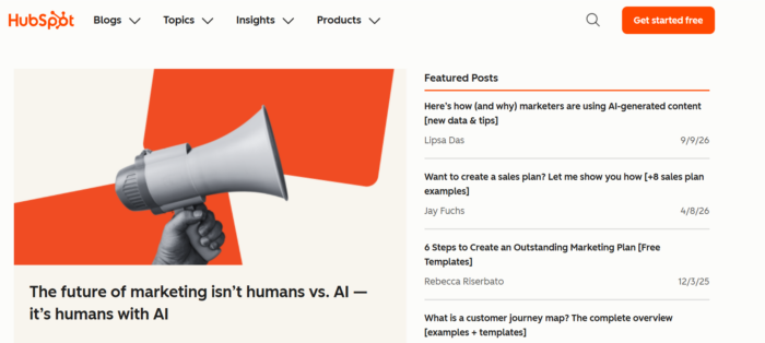 Screenshot of HubSpotâs blog landing page