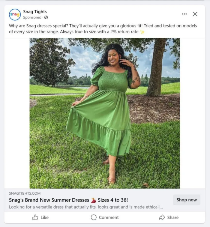 A paid ad from Snag Tights on Facebook