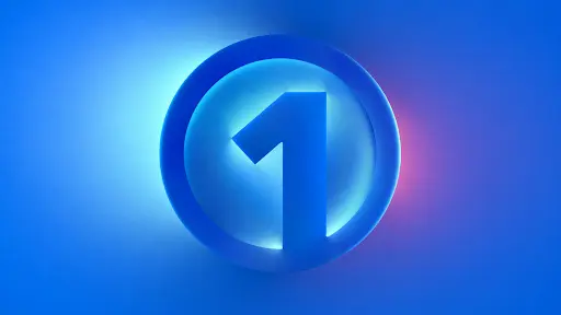 Ícone azul com seta branca apontando para cima, centralizado sobre fundo azul com iluminação em degradê.