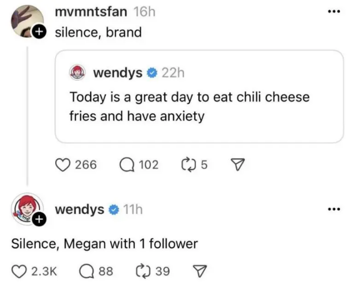 An interaction on X between the Wendyâs brand account and a user.