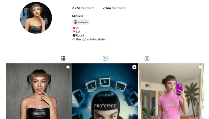 Screenshot of the Instagram post of Lil Miquela, a popular virtual influencer.