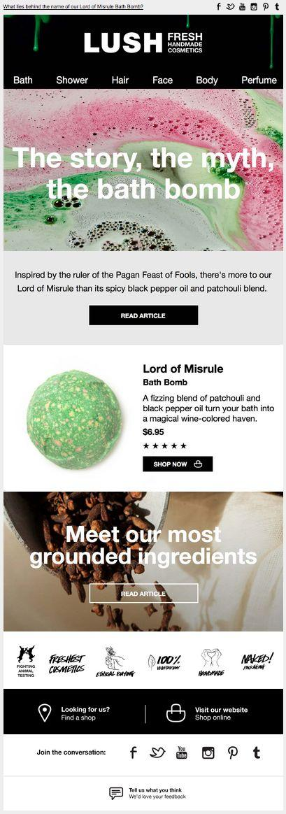 A screenshot of one of Lush's bright, engaging. and dynamic email campaigns.